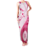 Bula Fiji Family Matching Tank Maxi Dress and Hawaiian Shirt Pink Plumeria Masi Tapa Pattern - Polynesian Pride
