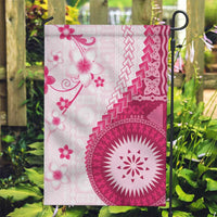 Bula Fiji Garden Flag Pink Plumeria Masi Tapa Pattern - Polynesian Pride