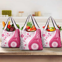 Bula Fiji Grocery Bag Pink Plumeria Masi Tapa Pattern - Polynesian Pride