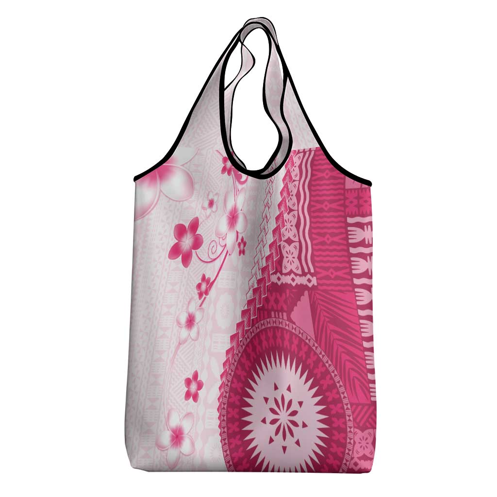 Bula Fiji Grocery Bag Pink Plumeria Masi Tapa Pattern - Polynesian Pride