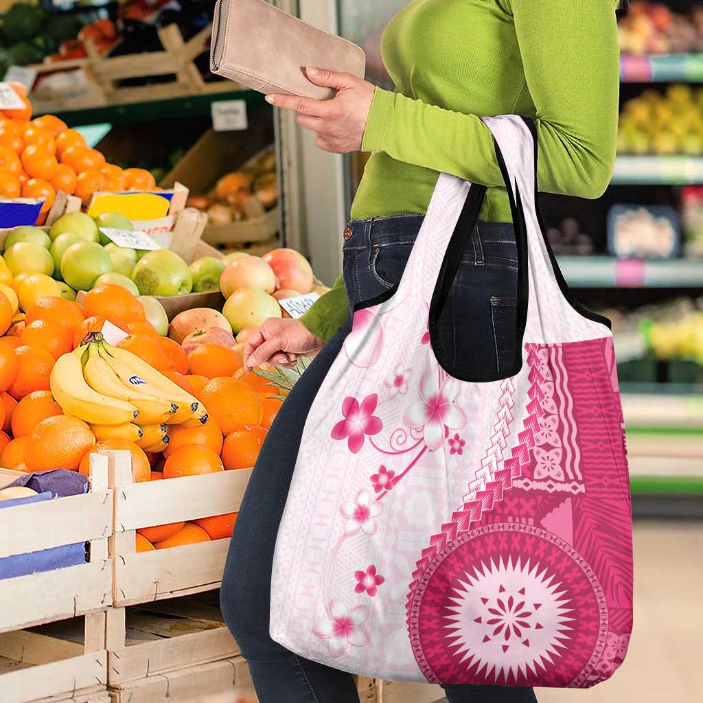 Bula Fiji Grocery Bag Pink Plumeria Masi Tapa Pattern - Polynesian Pride