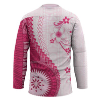 Bula Fiji Hockey Jersey Pink Plumeria Masi Tapa Pattern - Polynesian Pride