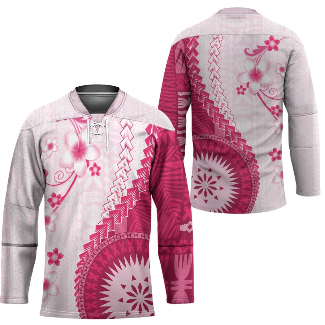 Bula Fiji Hockey Jersey Pink Plumeria Masi Tapa Pattern - Polynesian Pride