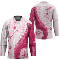 Bula Fiji Hockey Jersey Pink Plumeria Masi Tapa Pattern - Polynesian Pride