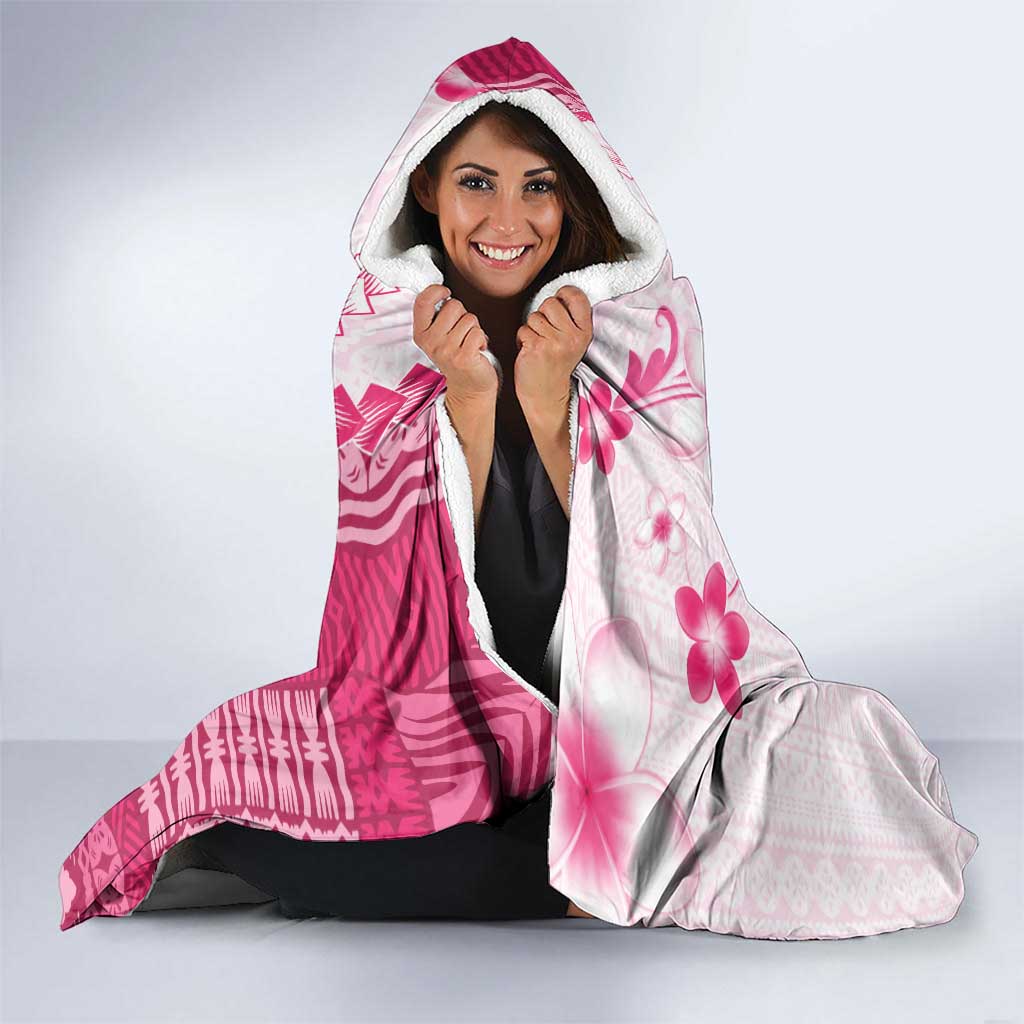 Bula Fiji Hooded Blanket Pink Plumeria Masi Tapa Pattern LT05 - Polynesian Pride