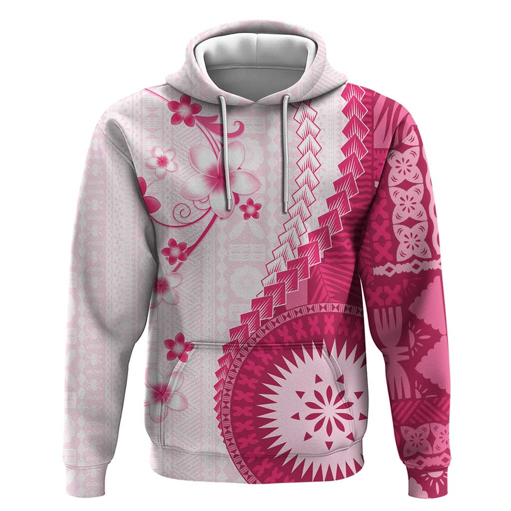 Bula Fiji Hoodie Pink Plumeria Masi Tapa Pattern - Polynesian Pride