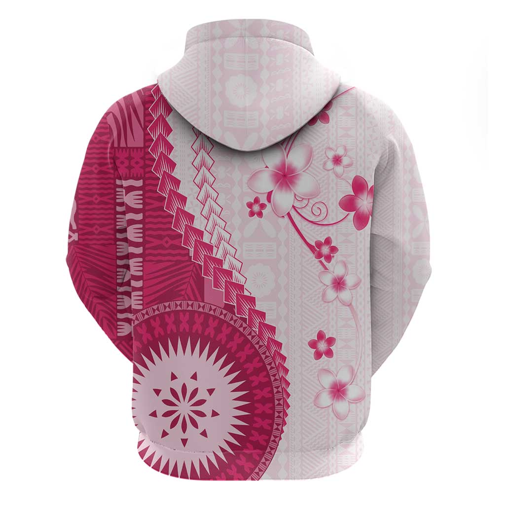 Bula Fiji Hoodie Pink Plumeria Masi Tapa Pattern - Polynesian Pride