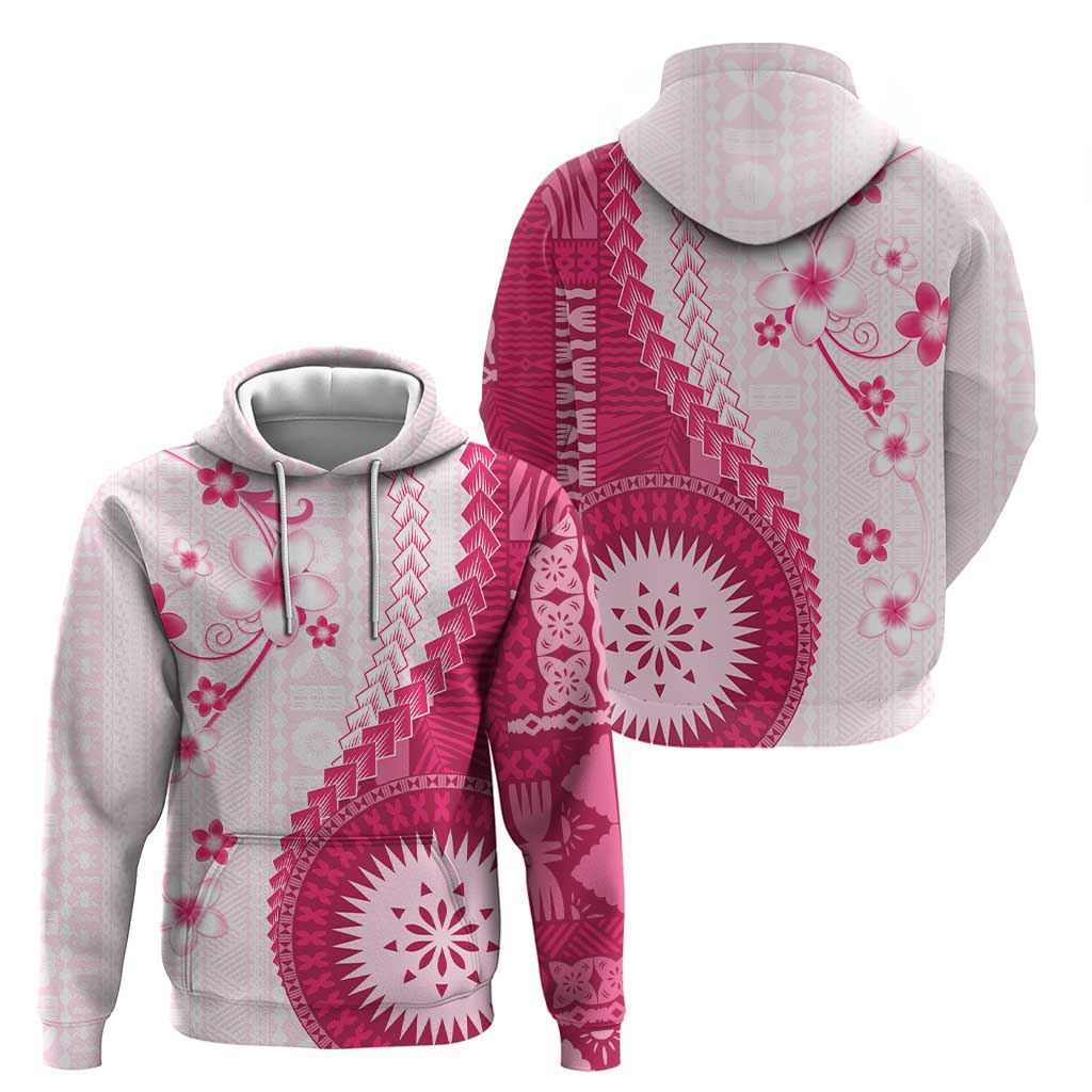 Bula Fiji Hoodie Pink Plumeria Masi Tapa Pattern - Polynesian Pride