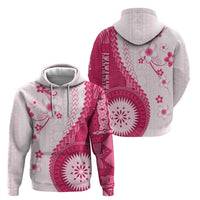 Bula Fiji Hoodie Pink Plumeria Masi Tapa Pattern - Polynesian Pride
