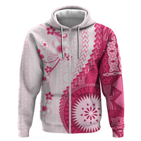 Bula Fiji Hoodie Pink Plumeria Masi Tapa Pattern - Polynesian Pride