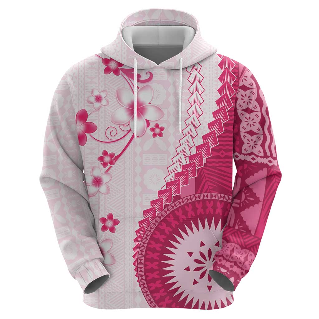 Bula Fiji Hoodie Pink Plumeria Masi Tapa Pattern - Polynesian Pride