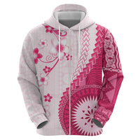 Bula Fiji Hoodie Pink Plumeria Masi Tapa Pattern - Polynesian Pride