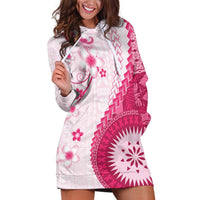 Bula Fiji Hoodie Dress Pink Plumeria Masi Tapa Pattern - Polynesian Pride