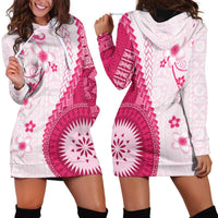 Bula Fiji Hoodie Dress Pink Plumeria Masi Tapa Pattern - Polynesian Pride