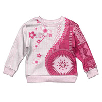 Bula Fiji Kid Ugly Christmas Sweater Pink Plumeria Masi Tapa Pattern - Polynesian Pride