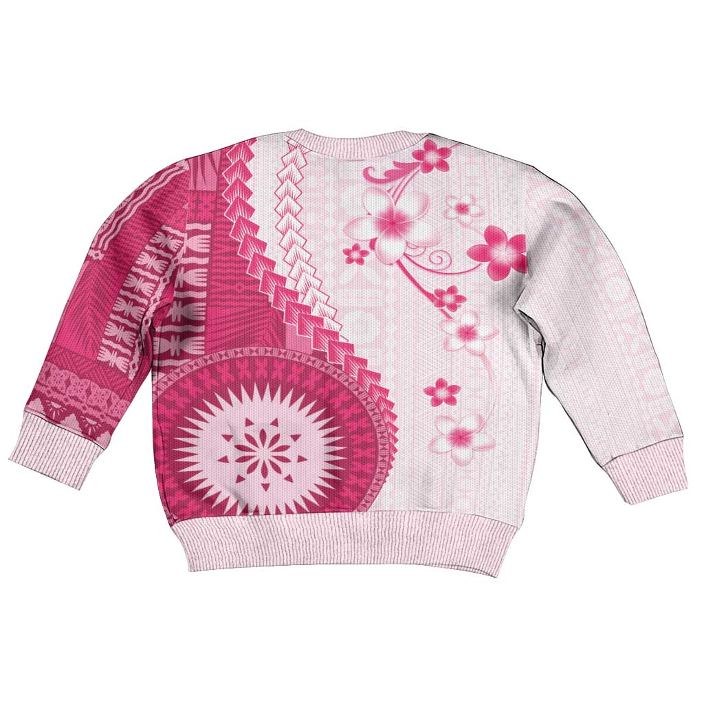 Bula Fiji Kid Ugly Christmas Sweater Pink Plumeria Masi Tapa Pattern - Polynesian Pride