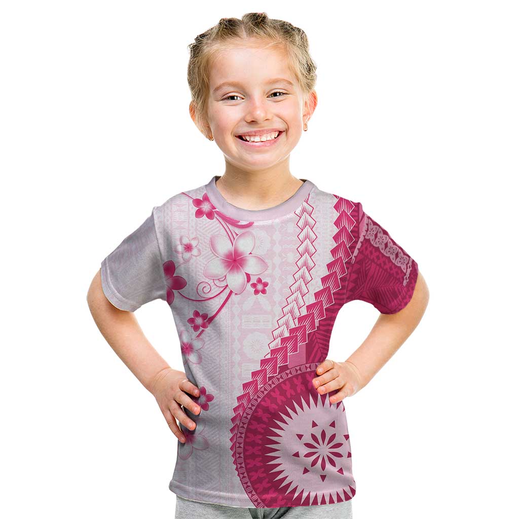 Bula Fiji Kid T Shirt Pink Plumeria Masi Tapa Pattern - Polynesian Pride