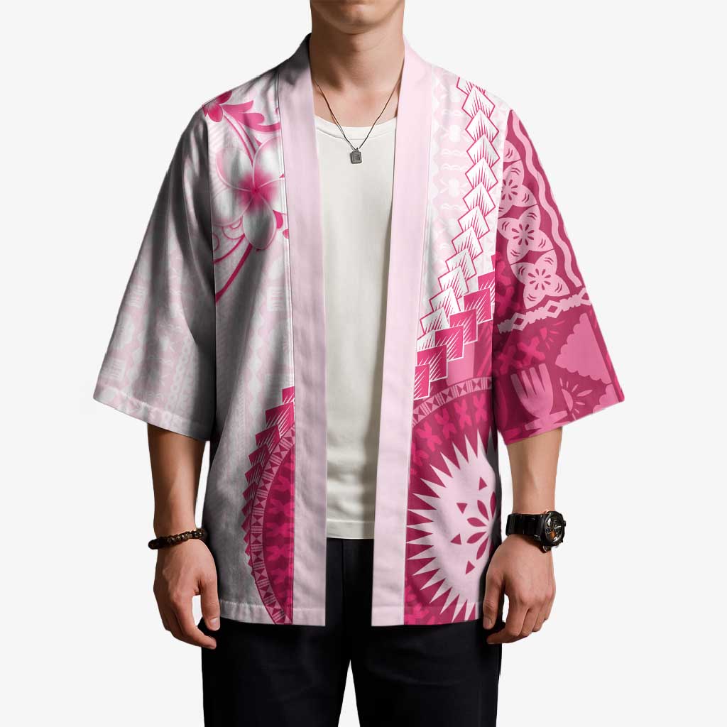 Bula Fiji Kimono Pink Plumeria Masi Tapa Pattern - Polynesian Pride