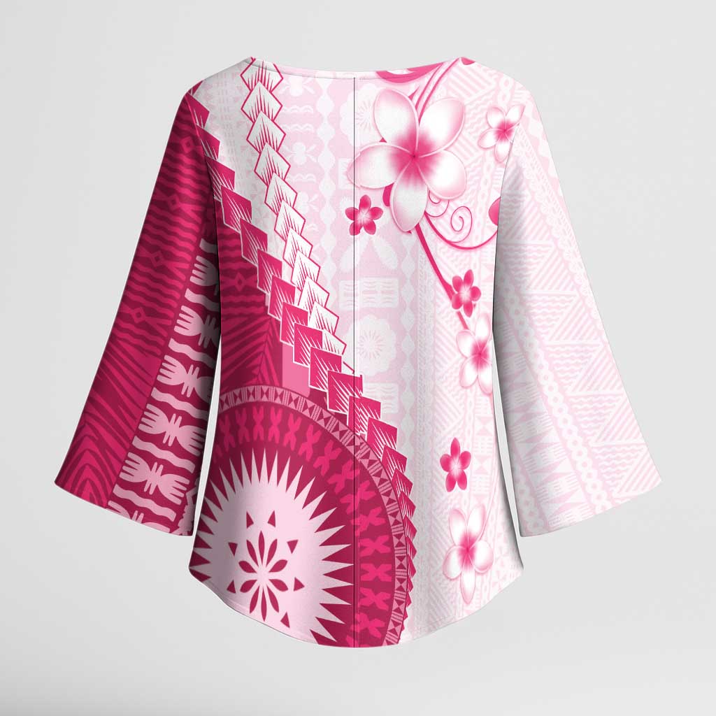 Bula Fiji Kimono Sleeve Blouse Pink Plumeria Masi Tapa Pattern LT05 - Polynesian Pride