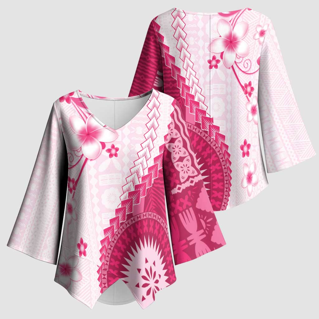 Bula Fiji Kimono Sleeve Blouse Pink Plumeria Masi Tapa Pattern LT05 - Polynesian Pride