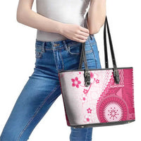 Bula Fiji Leather Tote Bag Pink Plumeria Masi Tapa Pattern - Polynesian Pride