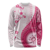 Bula Fiji Long Sleeve Shirt Pink Plumeria Masi Tapa Pattern LT05 Unisex Pink - Polynesian Pride