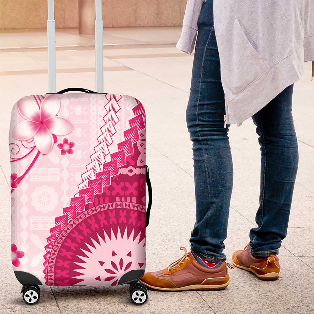 Bula Fiji Luggage Cover Pink Plumeria Masi Tapa Pattern - Polynesian Pride