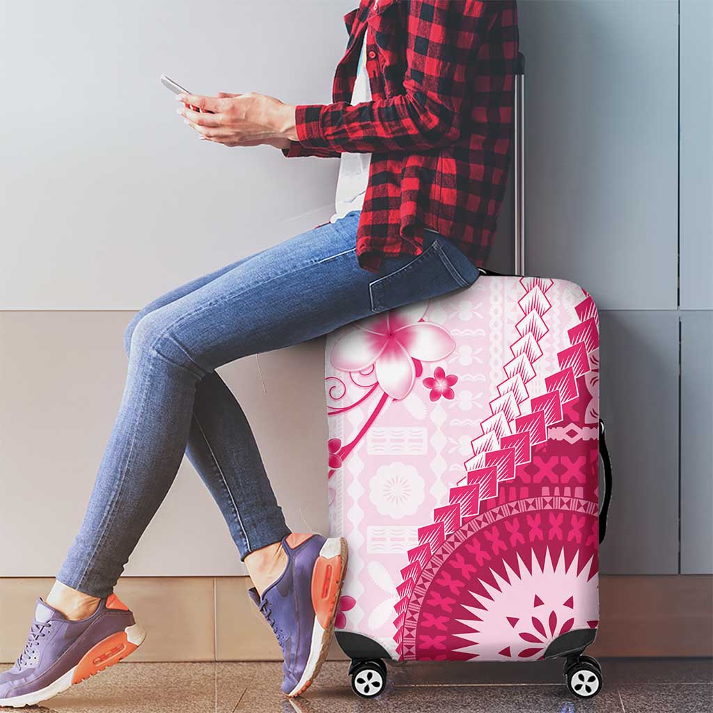 Bula Fiji Luggage Cover Pink Plumeria Masi Tapa Pattern - Polynesian Pride