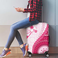 Bula Fiji Luggage Cover Pink Plumeria Masi Tapa Pattern - Polynesian Pride