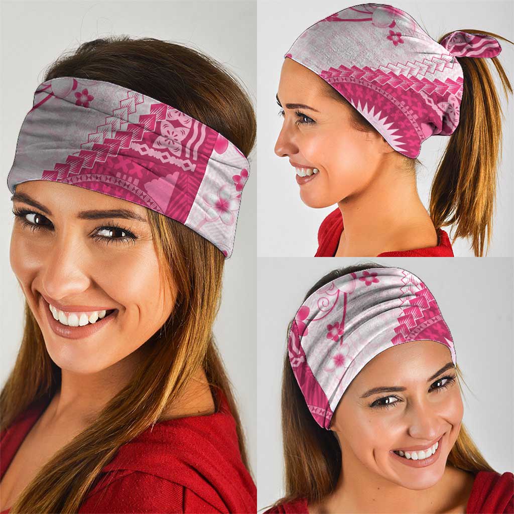 Bula Fiji Neck Gaiter Pink Plumeria Masi Tapa Pattern LT05 - Polynesian Pride