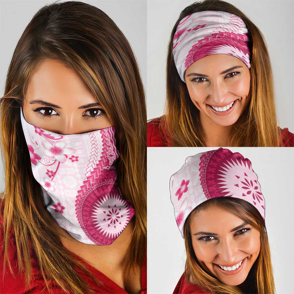 Bula Fiji Neck Gaiter Pink Plumeria Masi Tapa Pattern LT05 - Polynesian Pride