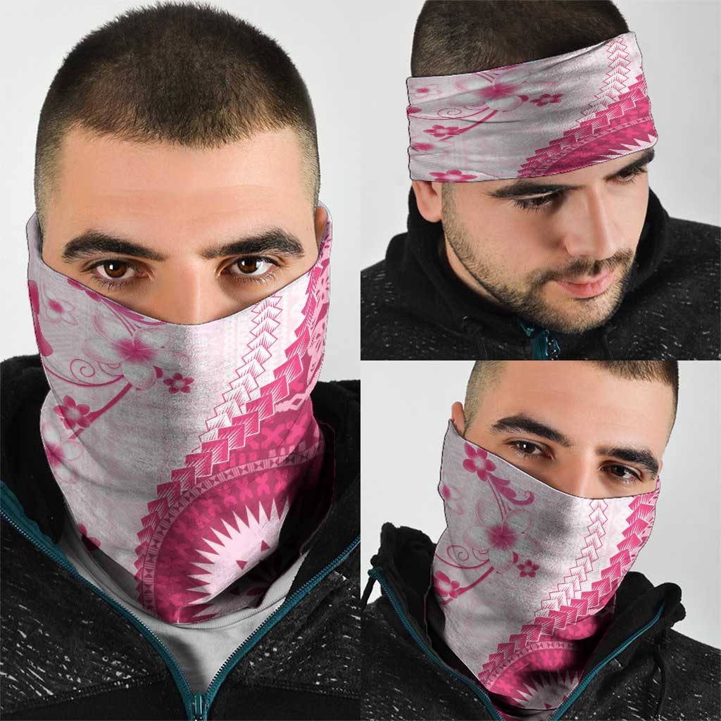 Bula Fiji Neck Gaiter Pink Plumeria Masi Tapa Pattern LT05 - Polynesian Pride