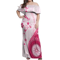 Bula Fiji Off Shoulder Maxi Dress Pink Plumeria Masi Tapa Pattern LT05 Women Pink - Polynesian Pride