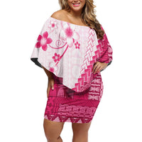 Bula Fiji Off Shoulder Short Dress Pink Plumeria Masi Tapa Pattern LT05 Women Pink - Polynesian Pride