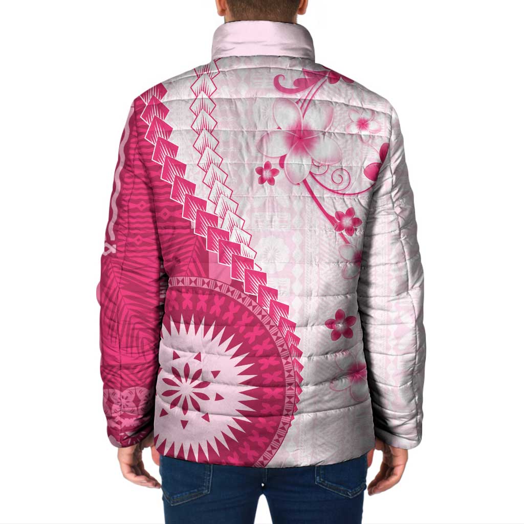 Bula Fiji Padded Jacket Pink Plumeria Masi Tapa Pattern LT05 - Polynesian Pride
