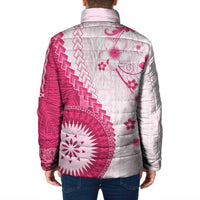 Bula Fiji Padded Jacket Pink Plumeria Masi Tapa Pattern LT05 - Polynesian Pride