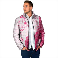 Bula Fiji Padded Jacket Pink Plumeria Masi Tapa Pattern LT05 - Polynesian Pride