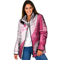 Bula Fiji Padded Jacket Pink Plumeria Masi Tapa Pattern LT05 Women Pink - Polynesian Pride