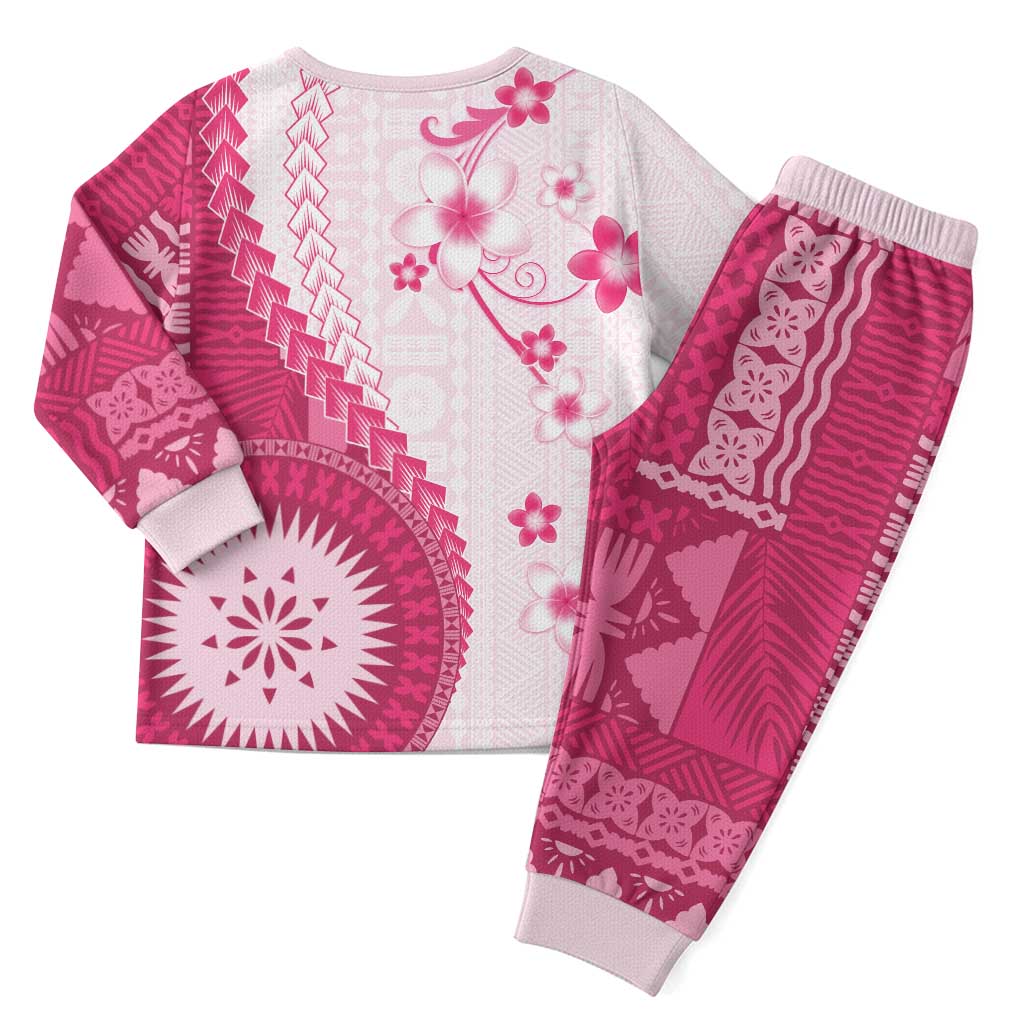 Bula Fiji Christmas Pajama Set Pink Plumeria Masi Tapa Pattern - Polynesian Pride