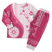 Bula Fiji Christmas Pajama Set Pink Plumeria Masi Tapa Pattern - Polynesian Pride