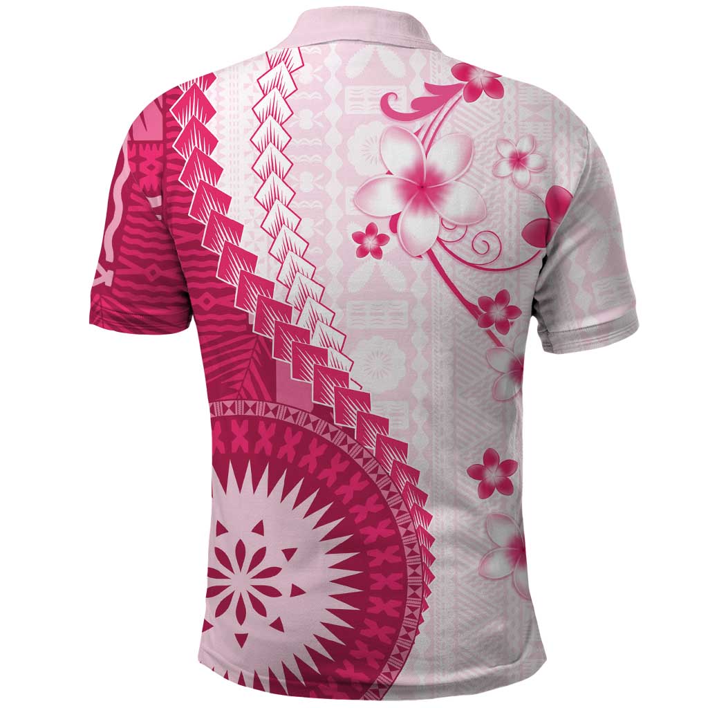 Bula Fiji Polo Shirt Pink Plumeria Masi Tapa Pattern LT05 - Polynesian Pride