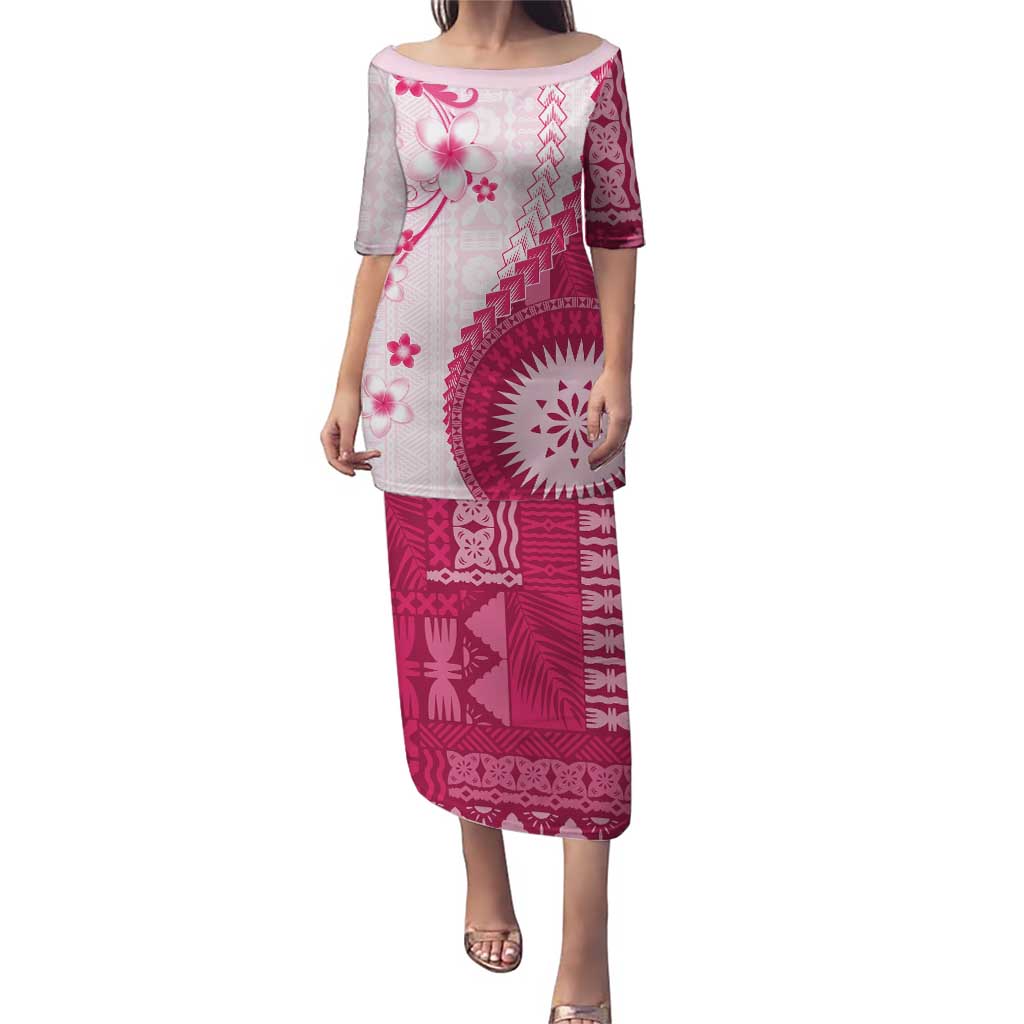 Bula Fiji Puletasi Pink Plumeria Masi Tapa Pattern LT05 Long Dress Pink - Polynesian Pride