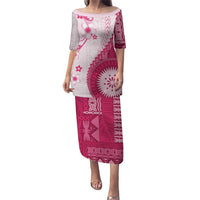 Bula Fiji Puletasi Pink Plumeria Masi Tapa Pattern LT05 Long Dress Pink - Polynesian Pride