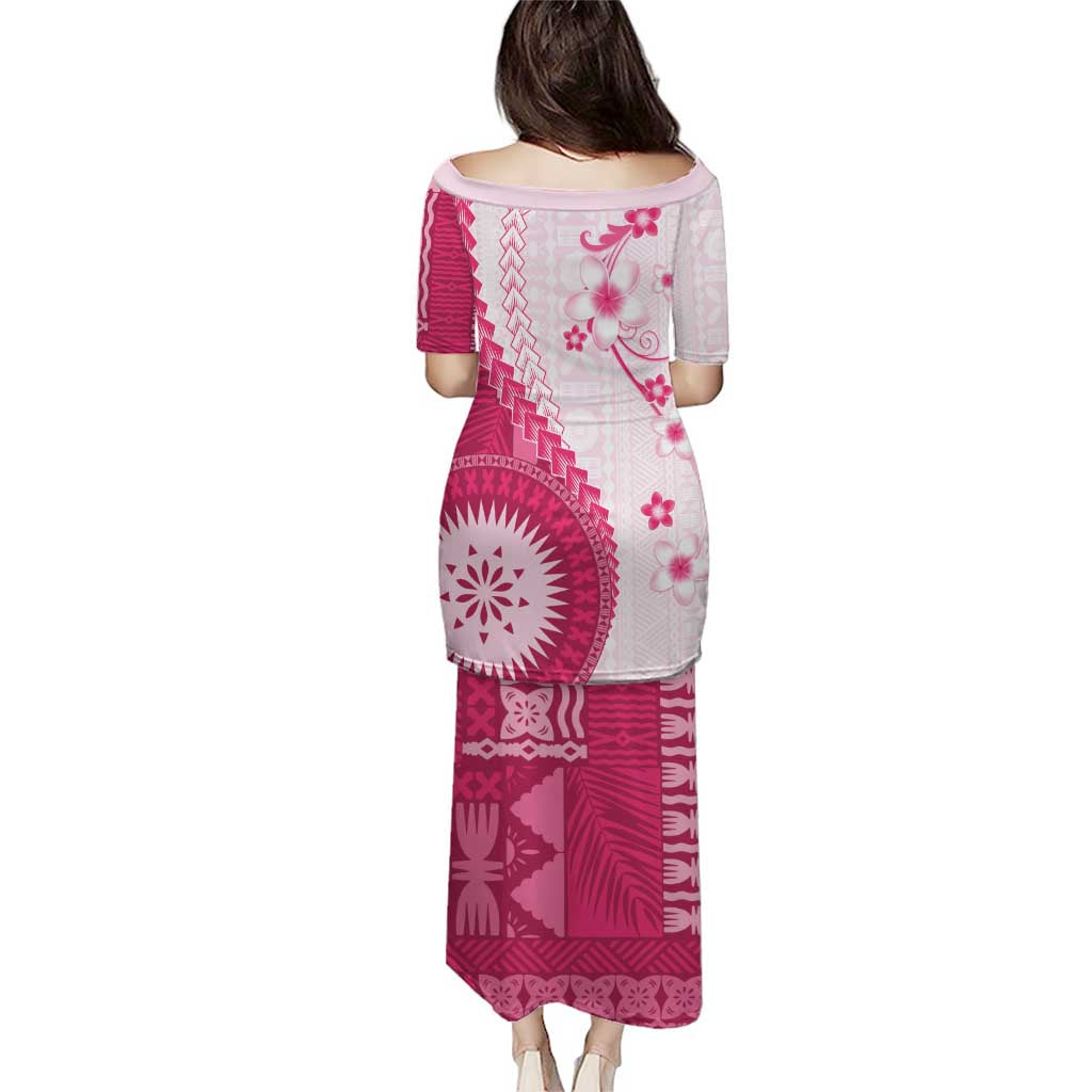 Bula Fiji Puletasi Pink Plumeria Masi Tapa Pattern LT05 - Polynesian Pride