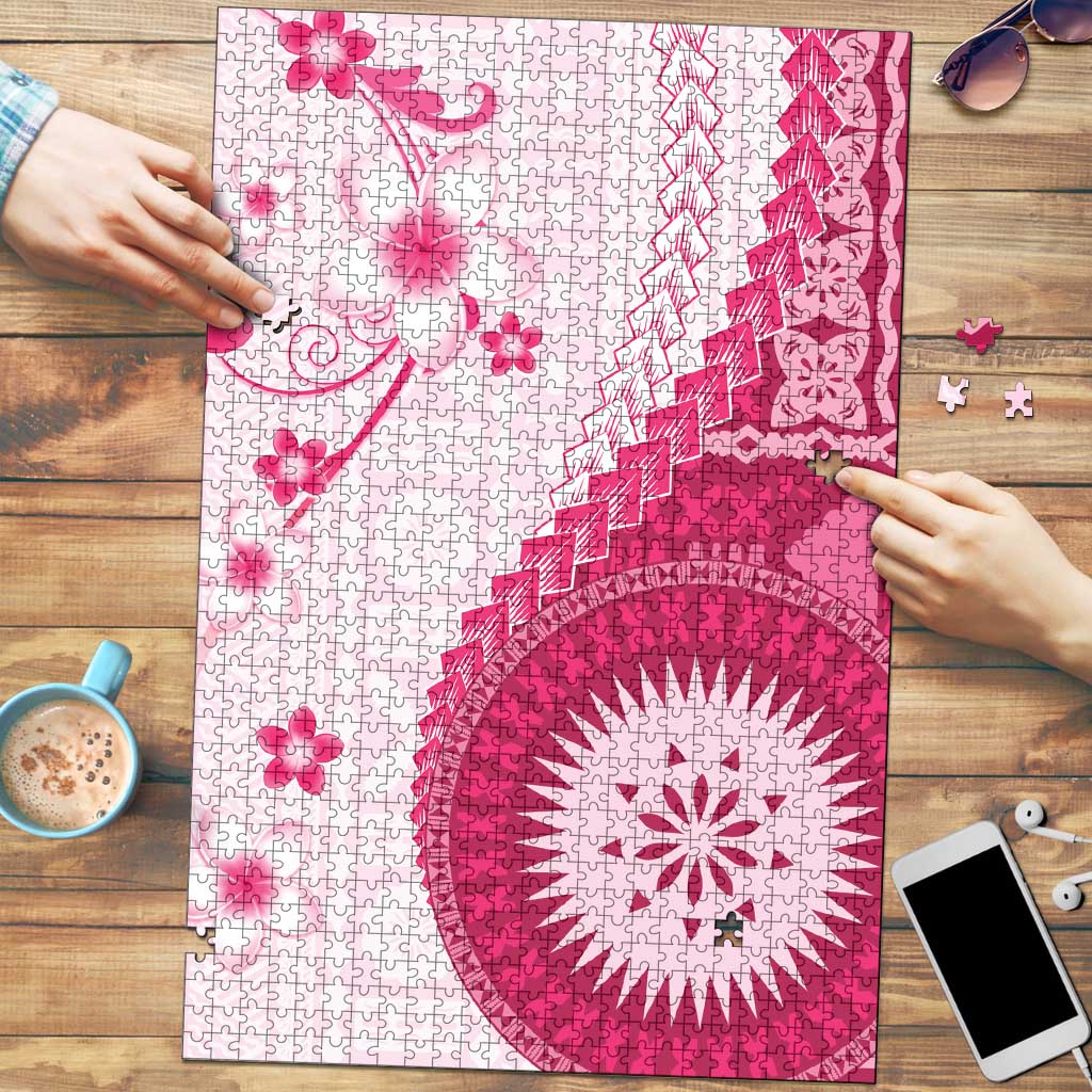 Bula Fiji Puzzle Pink Plumeria Masi Tapa Pattern LT05 Pink - Polynesian Pride