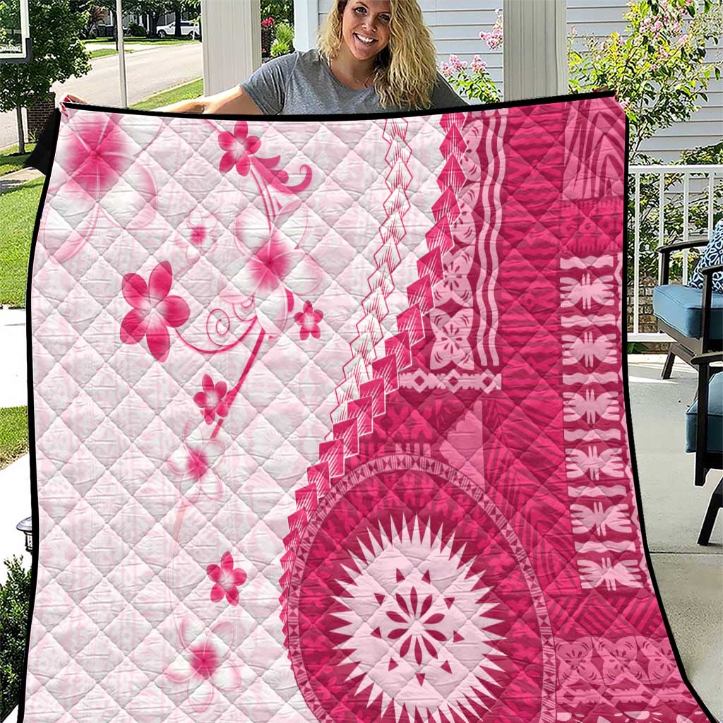 Bula Fiji Quilt Pink Plumeria Masi Tapa Pattern - Polynesian Pride