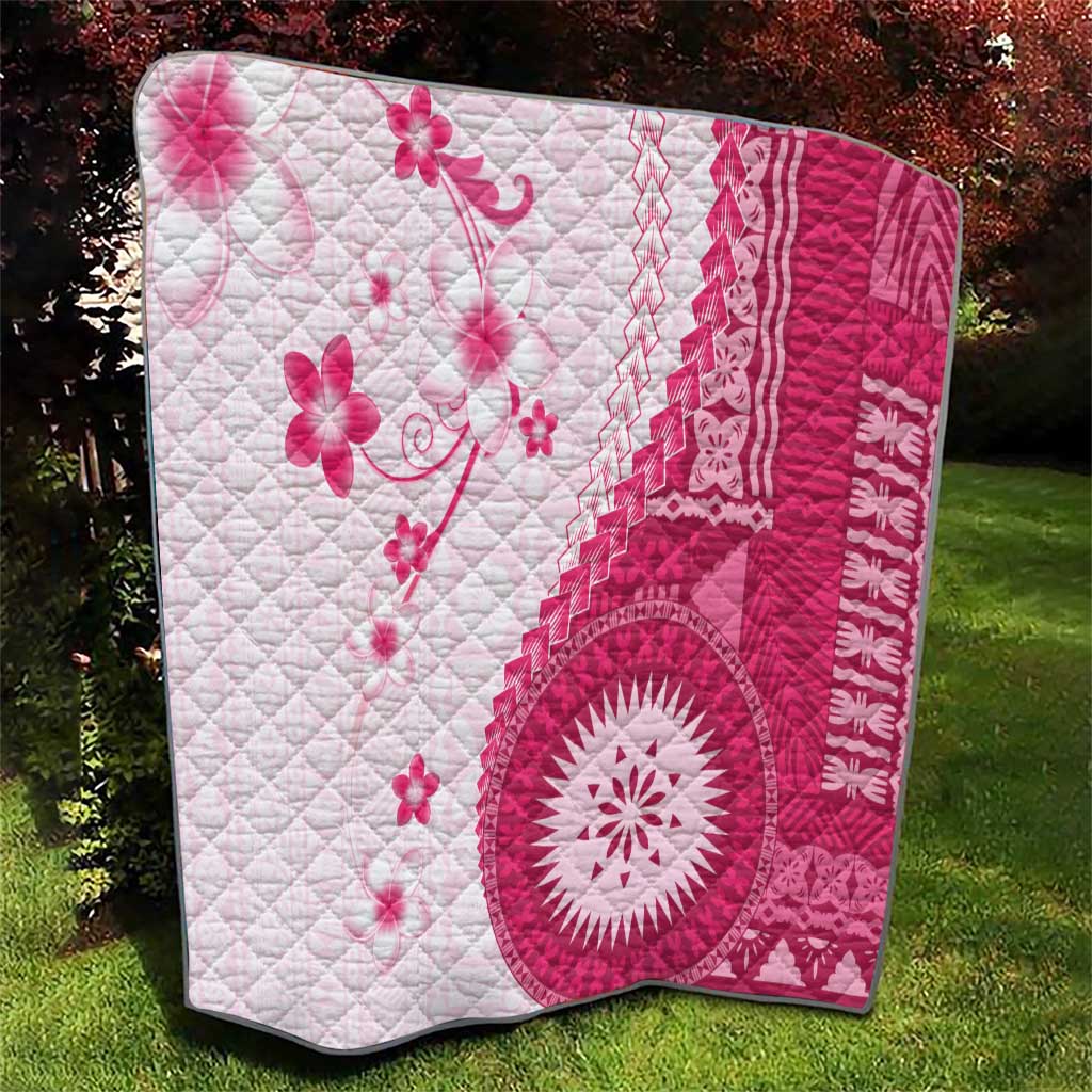 Bula Fiji Quilt Pink Plumeria Masi Tapa Pattern - Polynesian Pride