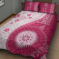 Bula Fiji Quilt Bed Set Pink Plumeria Masi Tapa Pattern - Polynesian Pride