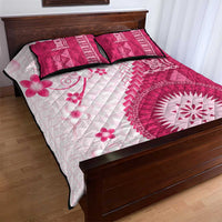 Bula Fiji Quilt Bed Set Pink Plumeria Masi Tapa Pattern - Polynesian Pride
