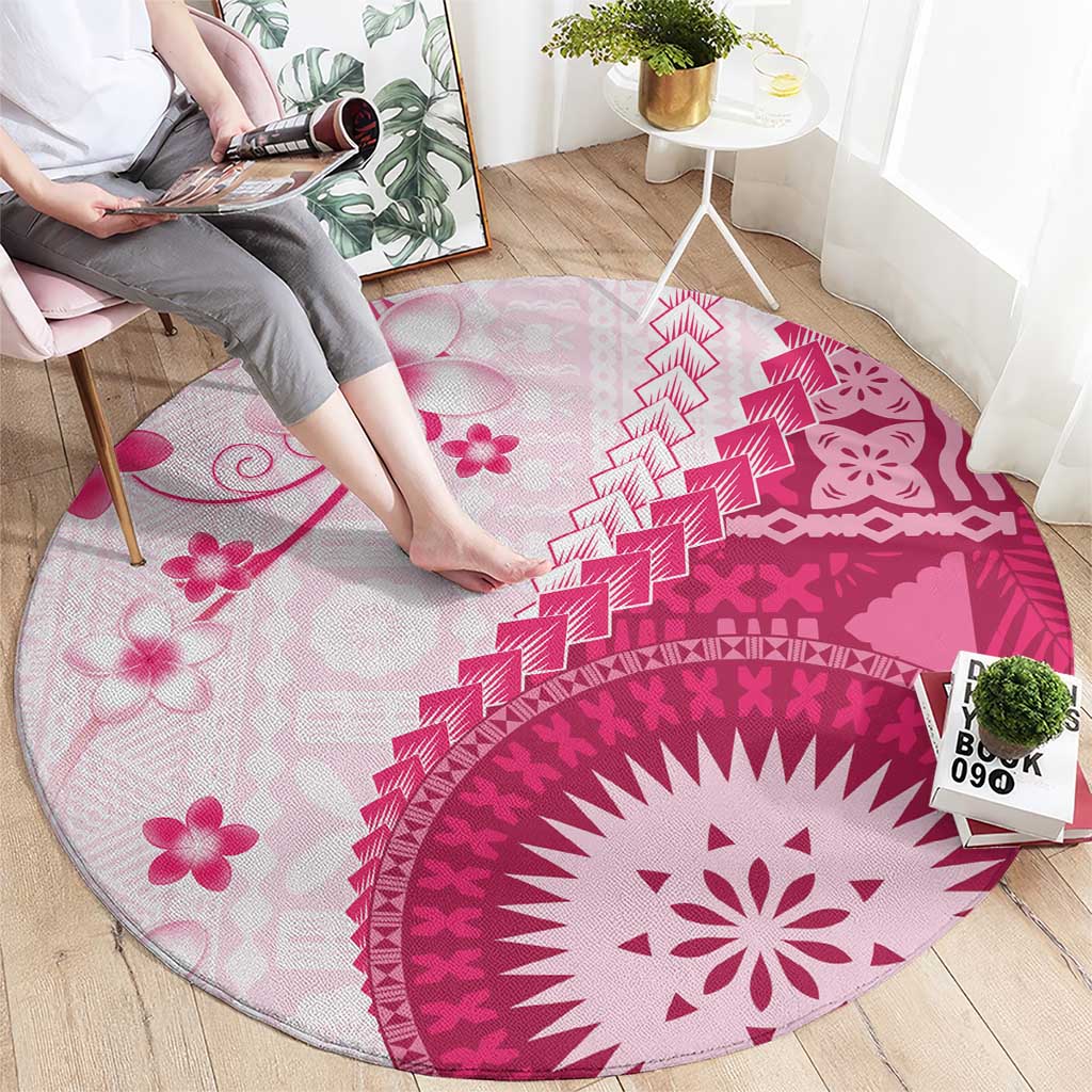 Bula Fiji Round Carpet Pink Plumeria Masi Tapa Pattern - Polynesian Pride